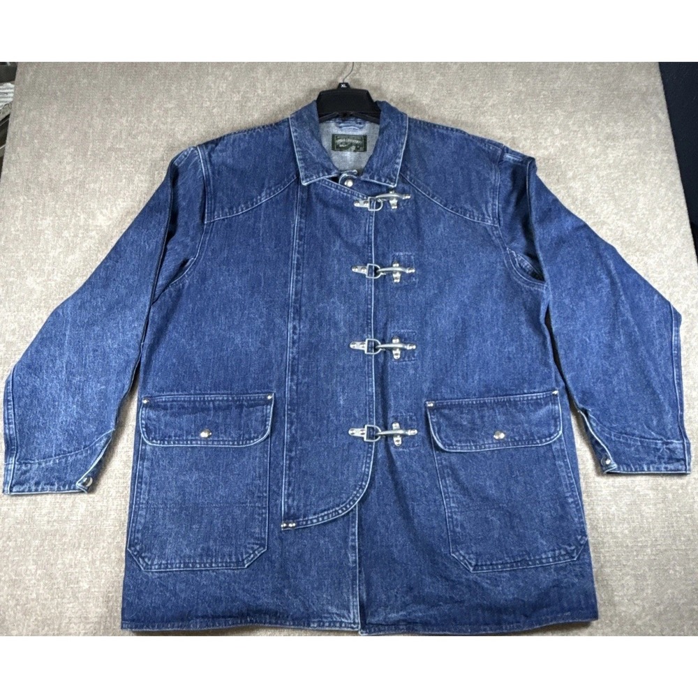Vintage Ralph Lauren Denim Fireman Clasp Work Firefighter Jacket Made In USA XL